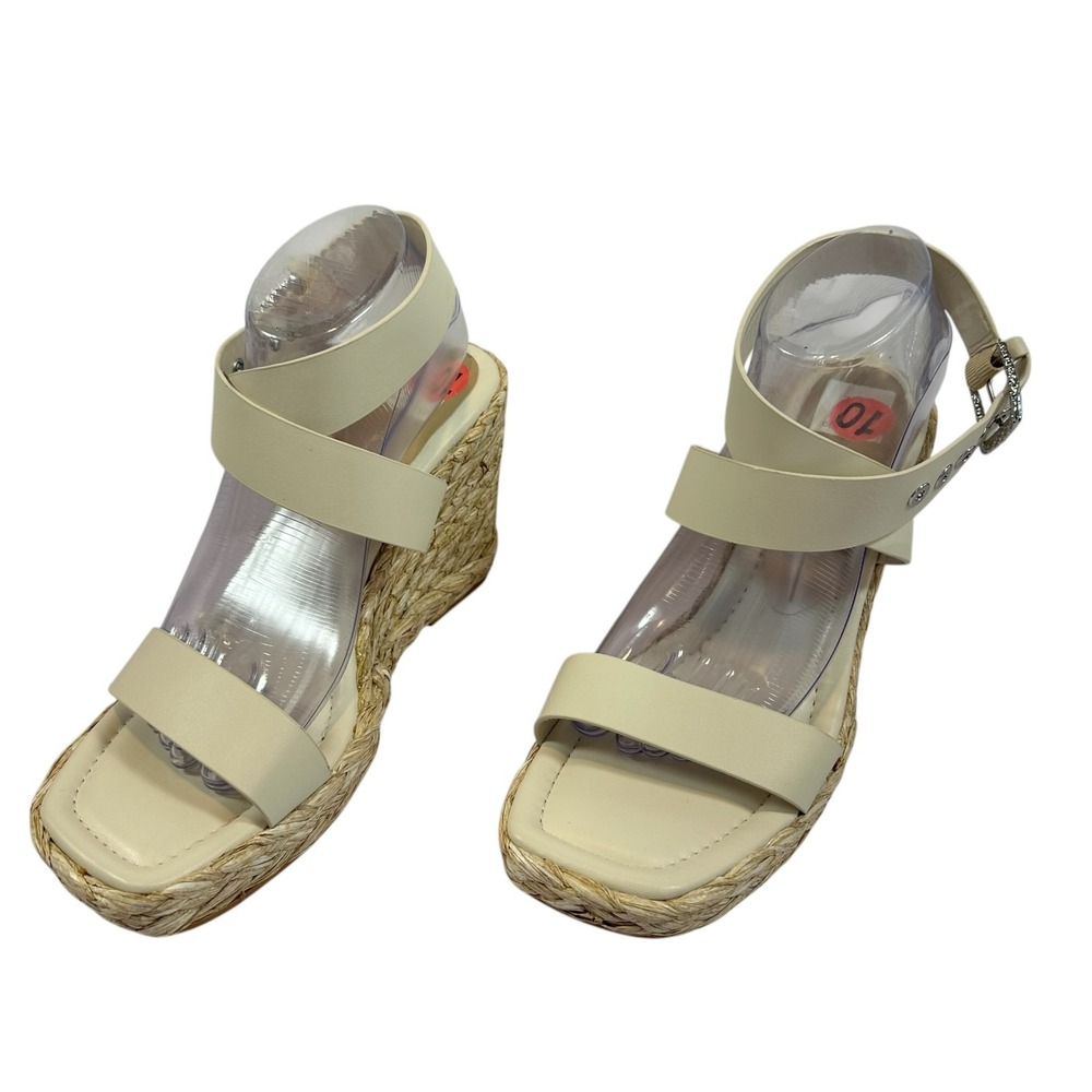 Dolce Vita Aldona Wedge Sandals Women 10 Ivory Leather Espadrille Platform Strap